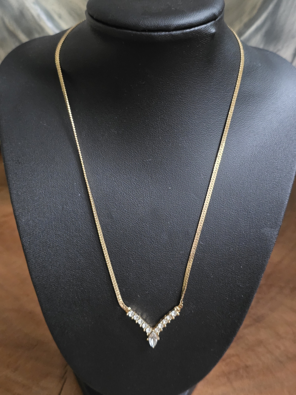 Rare Vintage Christian Dior Gold Plated  V-Accent Necklace with Clear Crystal